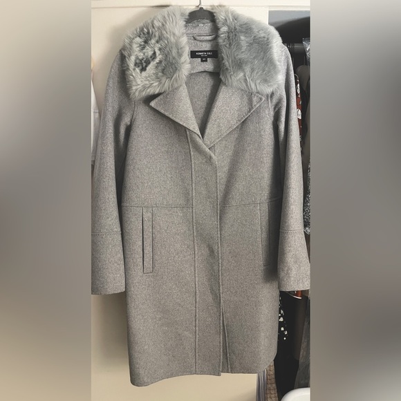 Kenneth Cole New York Wool Blend Coat With Removable Faux Fur Collar - Picture 5 of 9